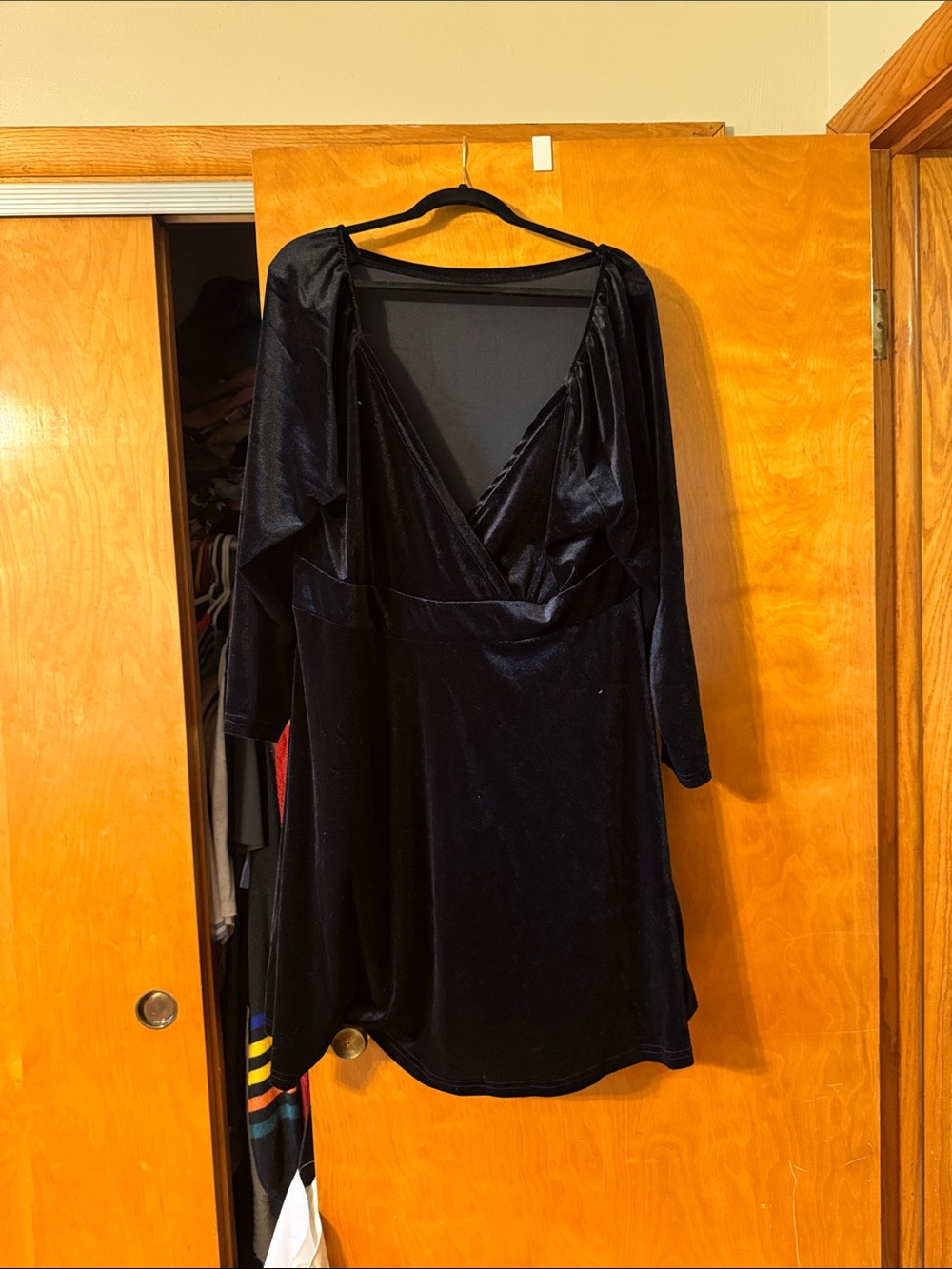 SHEIN Black Velvet Long Sleeve Wrap-Style Dress